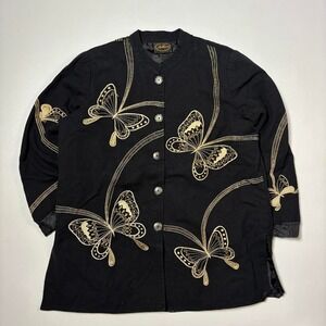 Allure Butterfly Embroidered Jacket - Vintage‎ Black Button Up